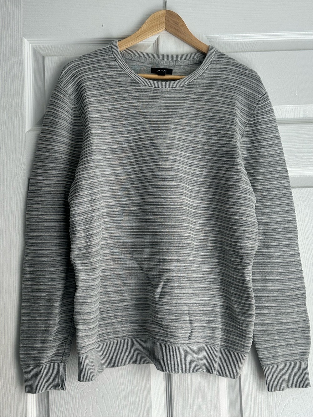 Alfani Men's Gray Striped Crewneck Sweater